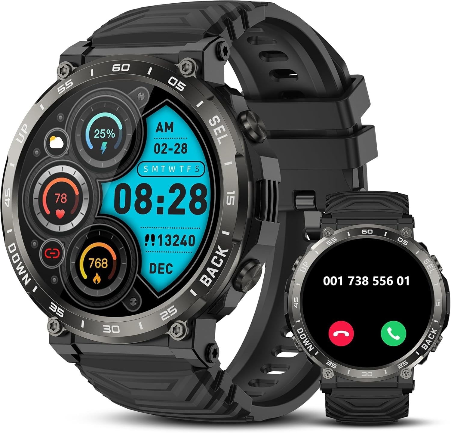 (1.52") Smartwatch Pulsefell S56 Chamadas Bluetooth IP68 Desporto - Preto