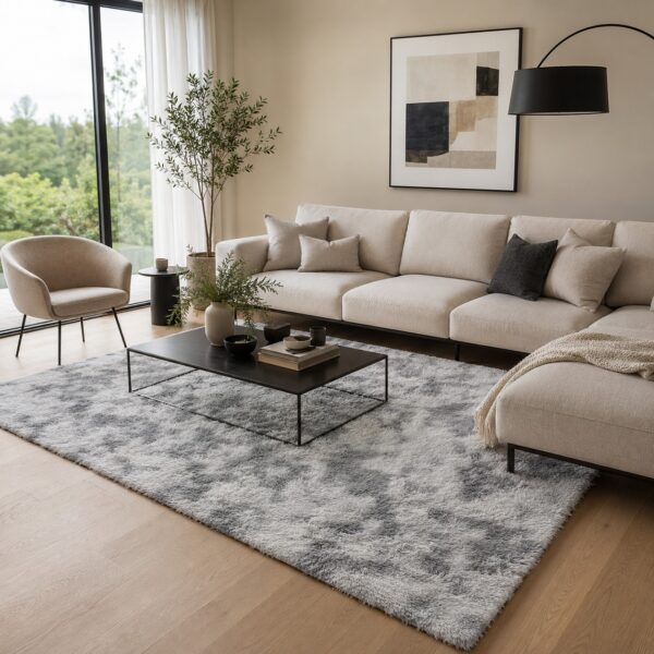 (160x240 cm) Tapete de Sala Cinza Pelo Comprido Base Macia - Macio e Confortável