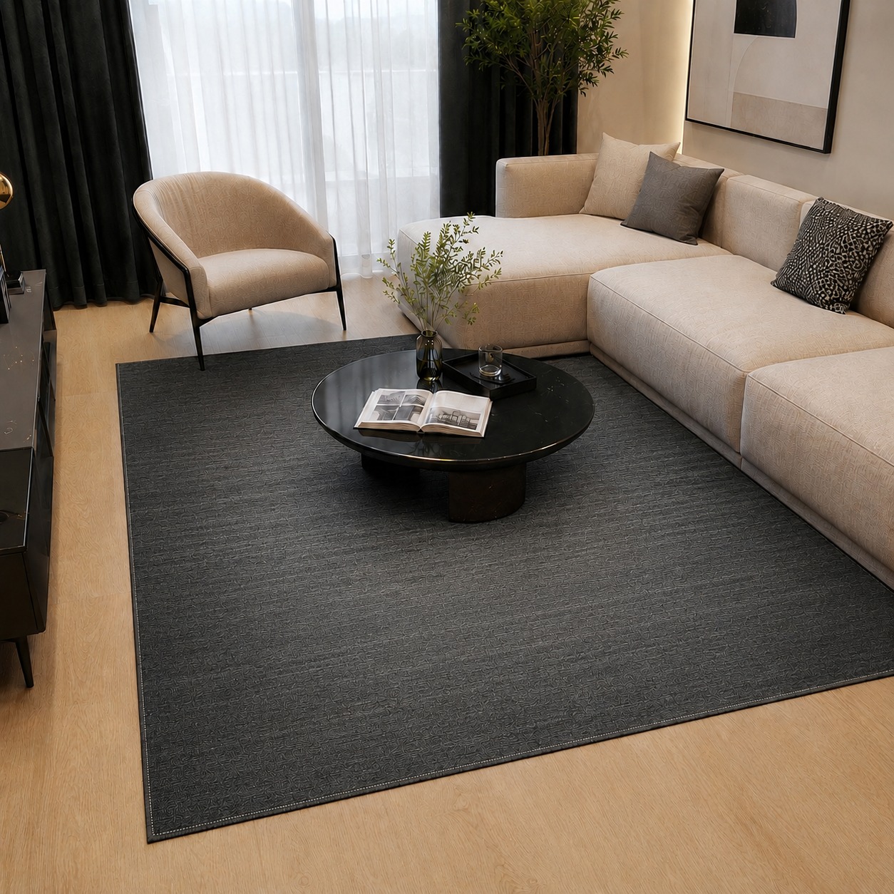 (180x160cm) Tapete Cinza Escuro - Pelo Curto e Base Antiderrapante