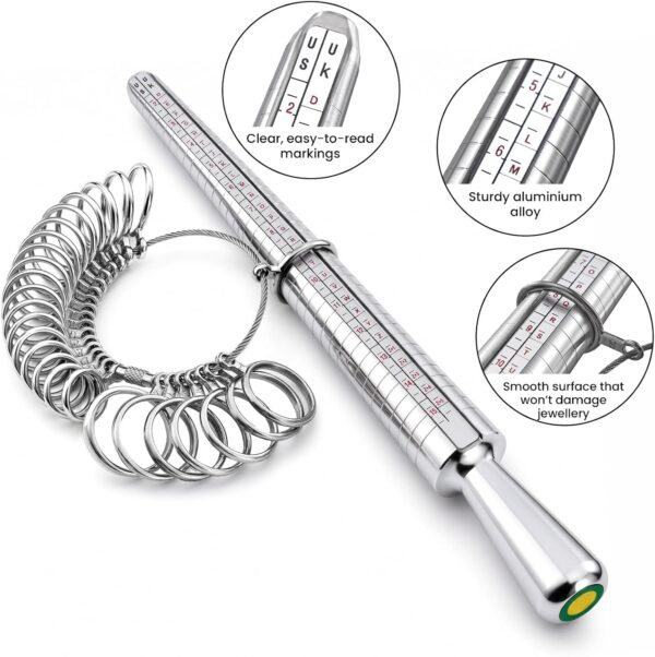Medidor de Anéis Meowoo Kit Profissional com Vara e Escalas EU/UK/US - Metálico