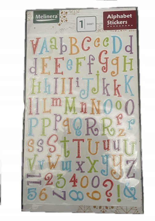 Folha de Autocolantes de Letras Melinera Alfabeto com Glitter Colorido